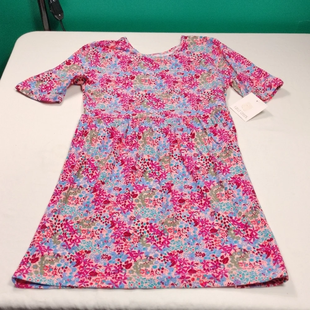 NWT Falls Creek Pink and Blue Floral Kids Dress SIZE XL